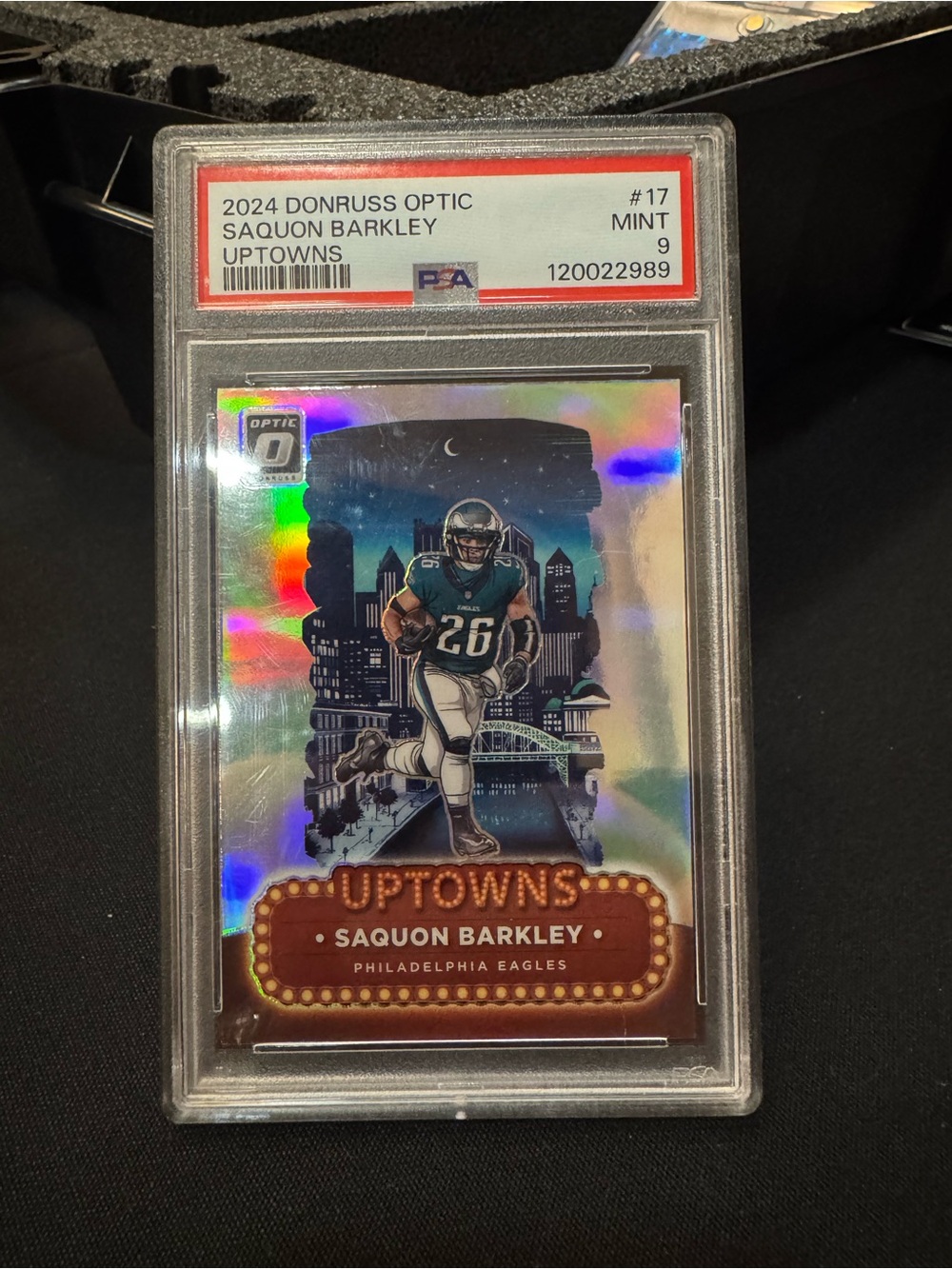 🔥 2024 Saquon Barkley Panini Donruss Optic Uptowns PSA 9. Philadelphia Eagles.
